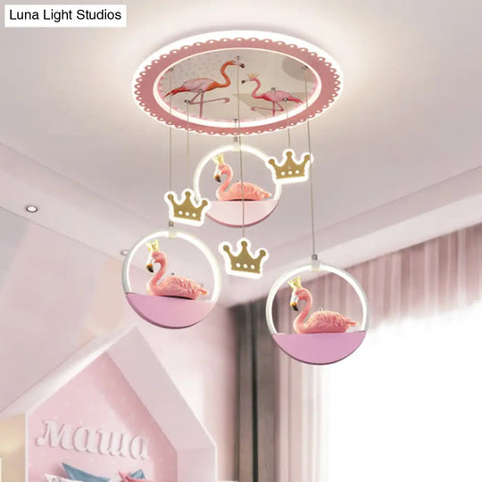Cartoon Pink Led Ceiling Flush Light With Drapes - Flamingo Prince Mount Lighting