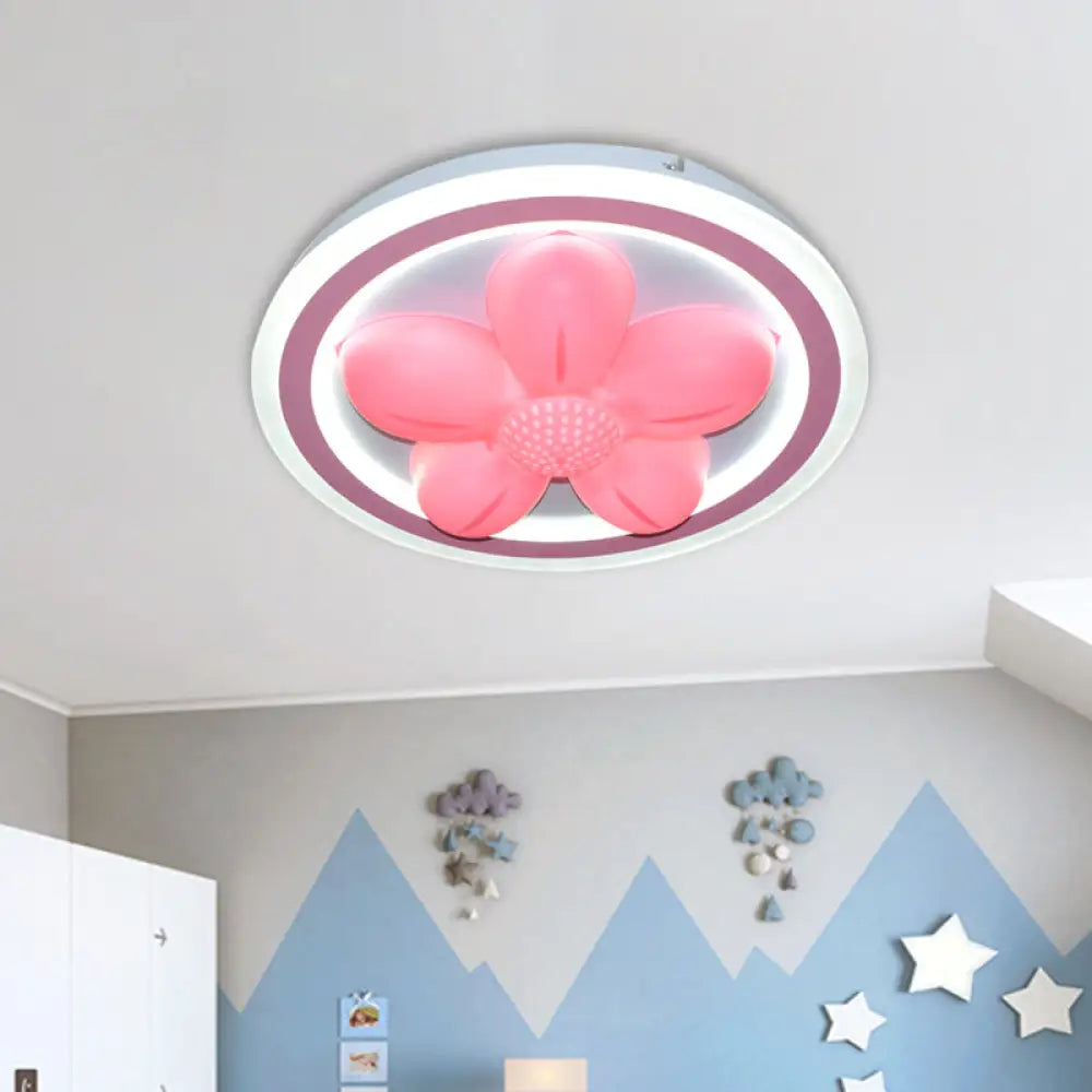 Cartoon Pink Led Flush Mount Ceiling Light With Acrylic Flower/Bear Shade For Bedrooms / Flower