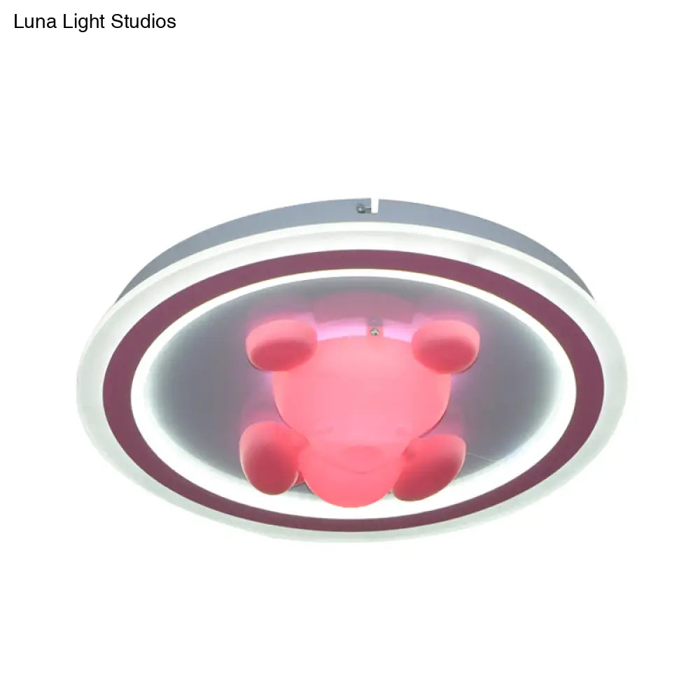 Cartoon Pink Led Flush Mount Ceiling Light With Acrylic Flower/Bear Shade For Bedrooms