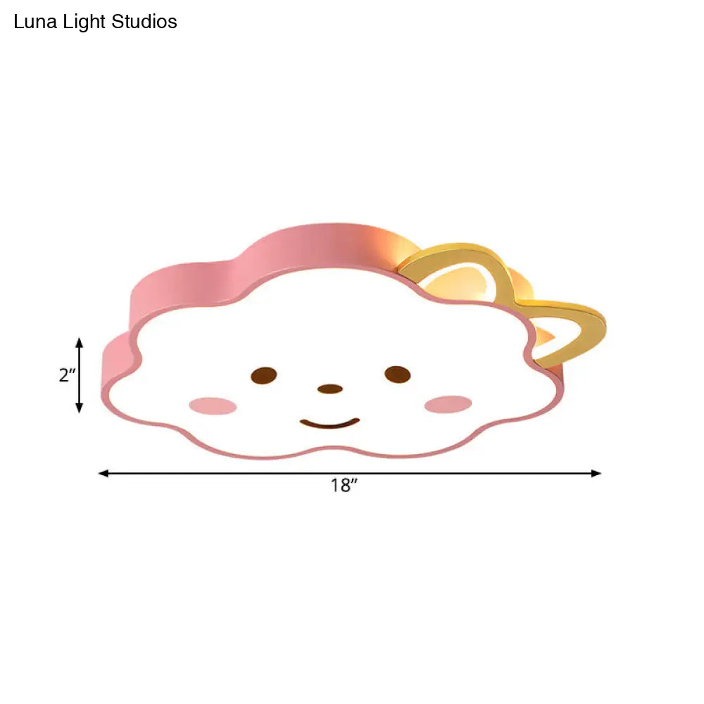Cartoon Pink Led Flush Mount Lamp For Bedroom - Acrylic Cloud Ceiling Fixture In White/3 Colors