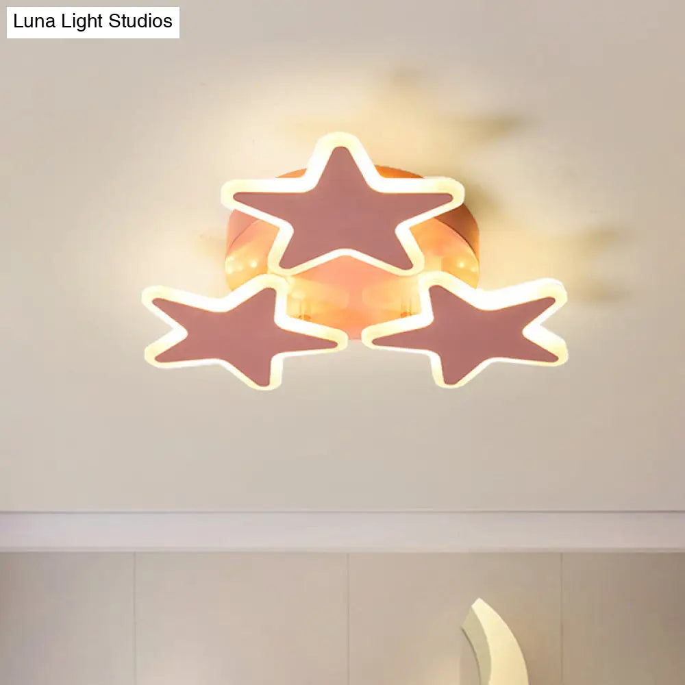 Cartoon Pink Led Star Ceiling Light Fixture - Acrylic Flushmount For Bedroom Lighting