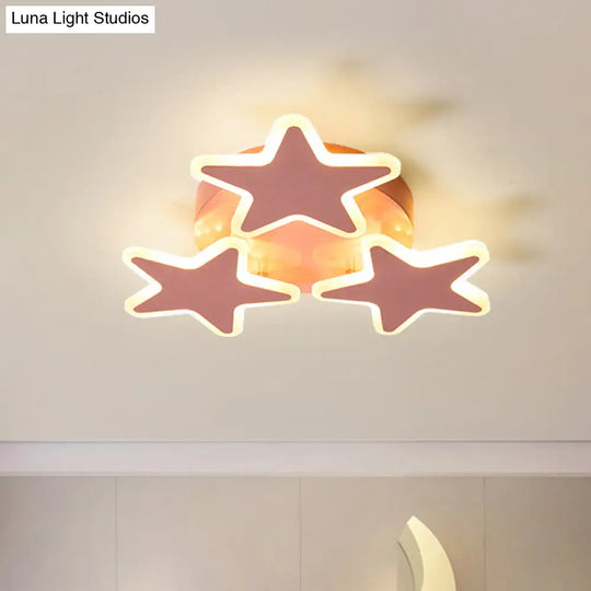 Cartoon Pink Led Star Ceiling Light Fixture - Acrylic Flushmount For Bedroom Lighting