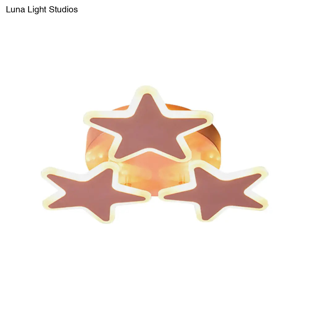 Cartoon Pink Led Star Ceiling Light Fixture - Acrylic Flushmount For Bedroom Lighting