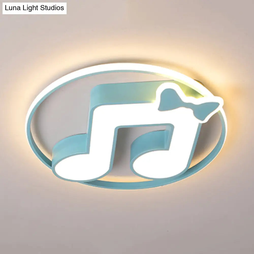 Cartoon Pink/Light Blue Led Flush Mount Ceiling Light With Musical Note Acrylic Design - Warm/White