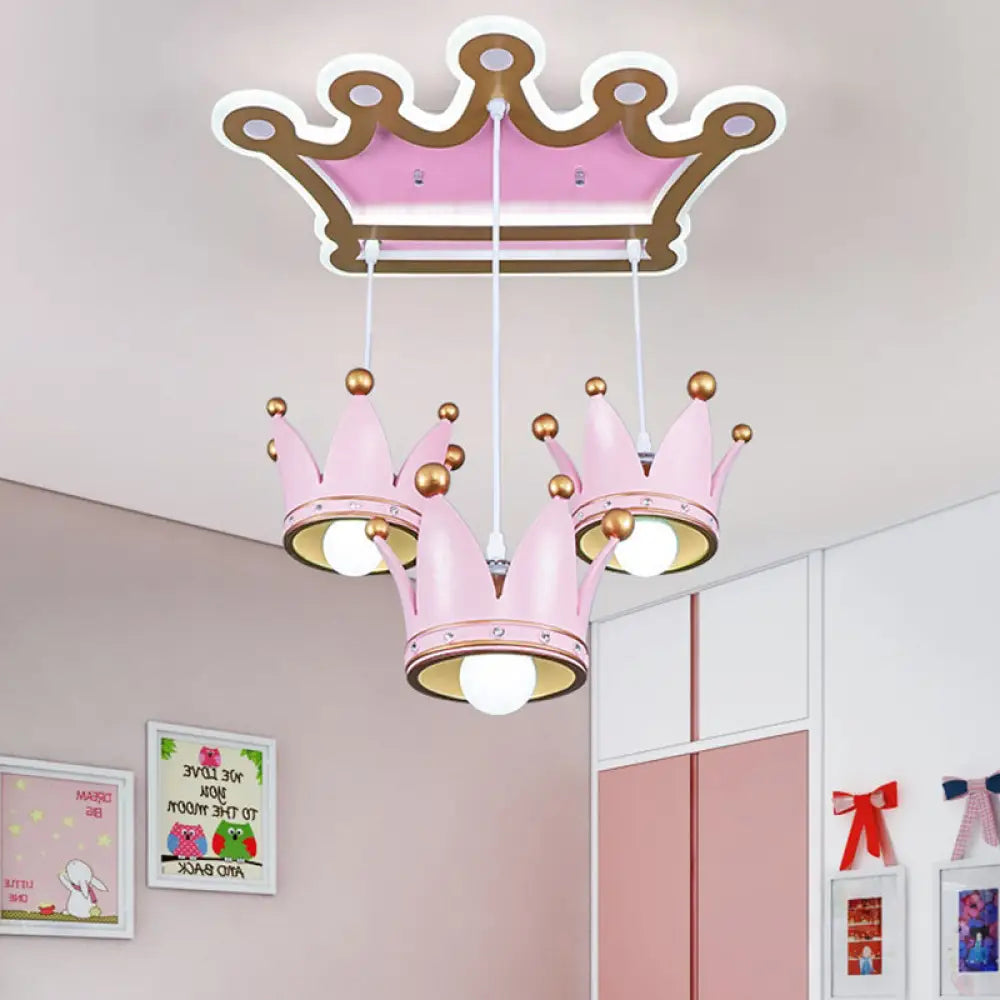 Cartoon Pink Resin Ceiling Flush Mount Light With 3 Head Design And Drapes