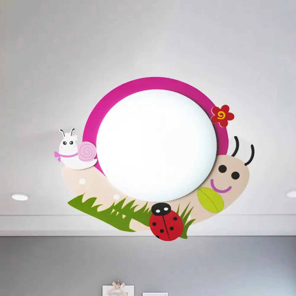 Cartoon Pink Snail Ceiling Light: Fun Metal & Acrylic Flush Mount For Girls’ Bedrooms Rose Red