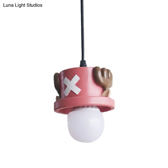 Cartoon Pirate Pendant Light - Resin Single Hanging Lamp For Corridor And Foyer (Red)