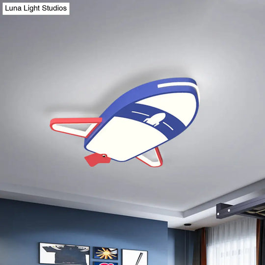 Cartoon Plane Led Blue Flush Mount Light Fixture For Boys Bedroom