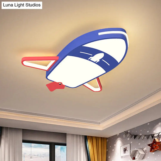 Cartoon Plane Led Blue Flush Mount Light Fixture For Boys Bedroom