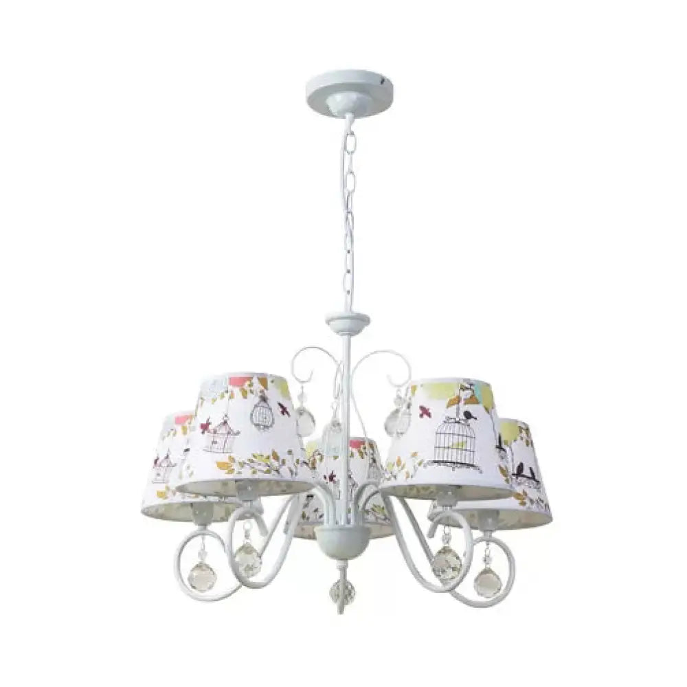 Cartoon Pony 5-Light Hanging Chandelier With Tapered White Shade For Nursing Room / B