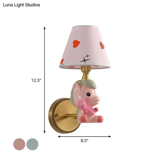 Cartoon Pony Base Kids Metal Sconce: Single Light Pink/Blue Wall Mounted Fixture