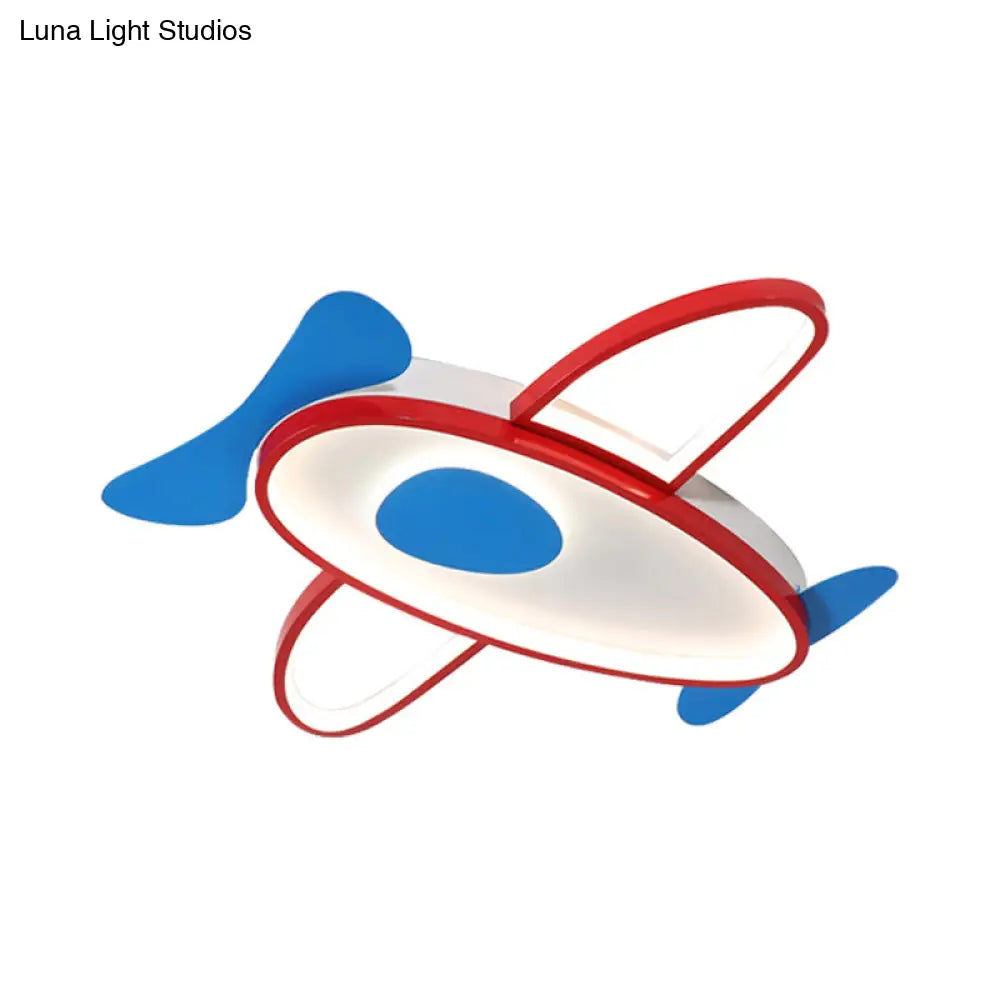 Cartoon Propeller Plane Led Ceiling Light For Kids Bedroom In Red & Blue