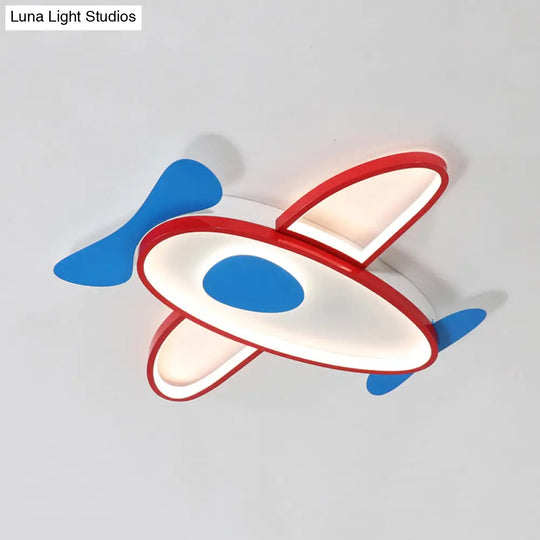 Cartoon Propeller Plane Led Ceiling Light For Kids’ Bedroom In Red & Blue