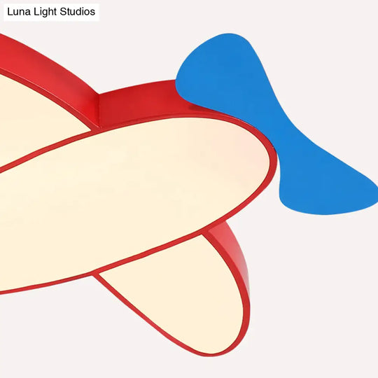 Cartoon Propeller Plane Led Ceiling Light For Kids Bedroom In Red & Blue