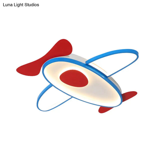 Cartoon Propeller Plane Led Ceiling Light For Kids Bedroom In Red & Blue