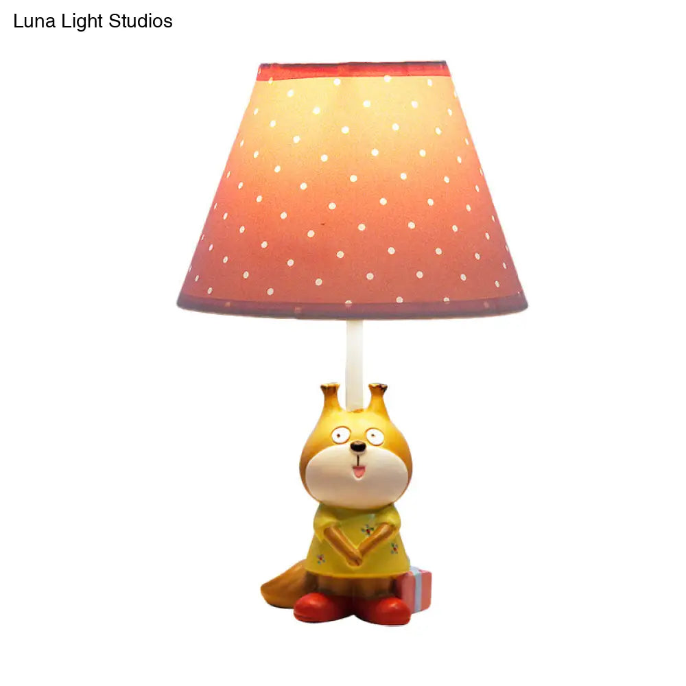 Cartoon Red/Yellow Dog Resin Task Lamp For Study Rooms: Head Reading Light With Spotted Fabric Shade