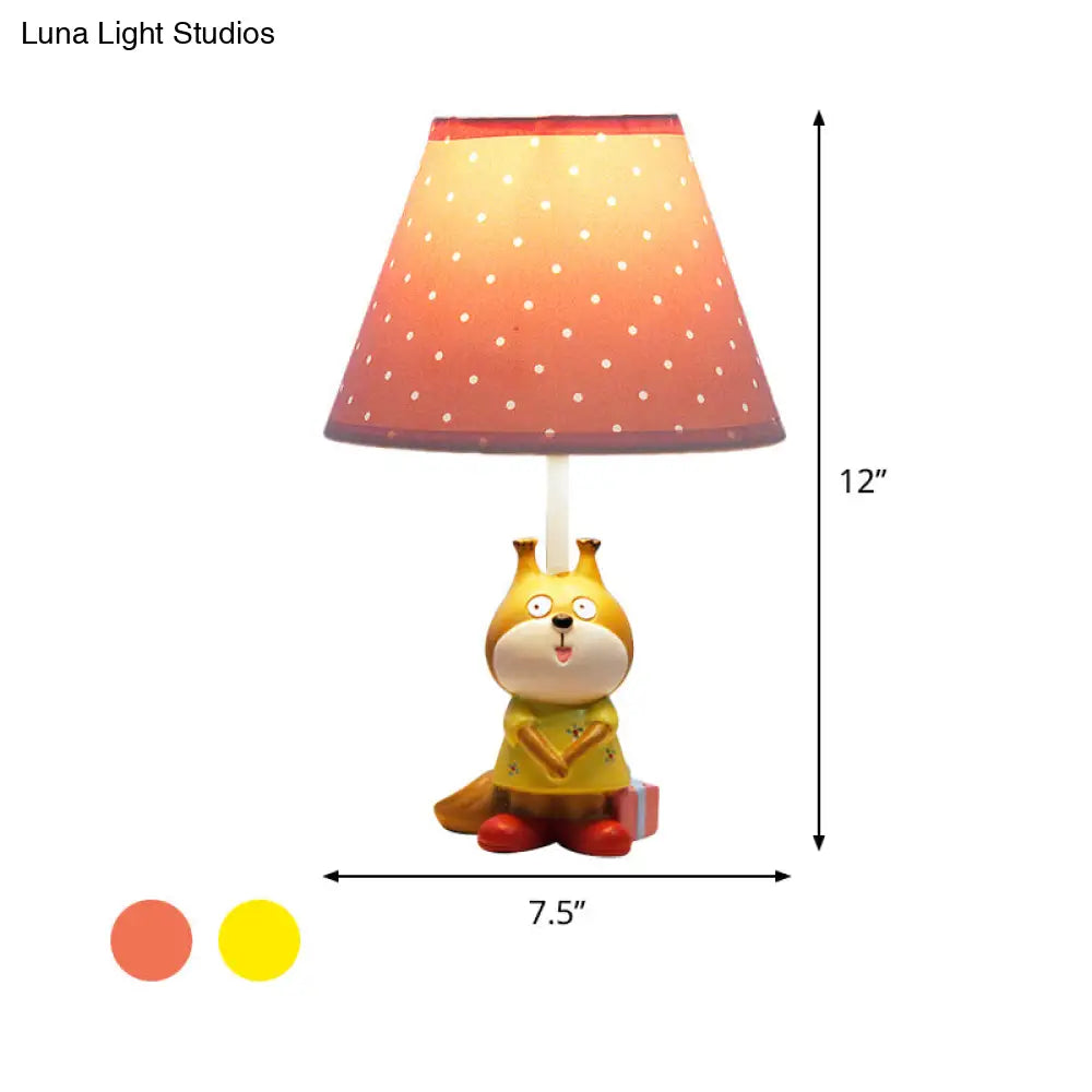 Cartoon Red/Yellow Dog Resin Task Lamp For Study Rooms: Head Reading Light With Spotted Fabric Shade