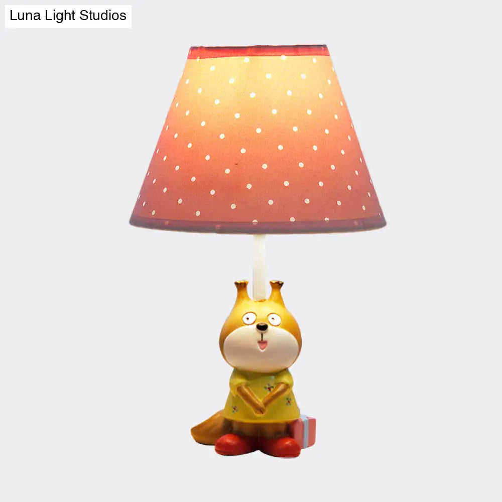 Cartoon Red/Yellow Dog Resin Task Lamp For Study Rooms: Head Reading Light With Spotted Fabric Shade