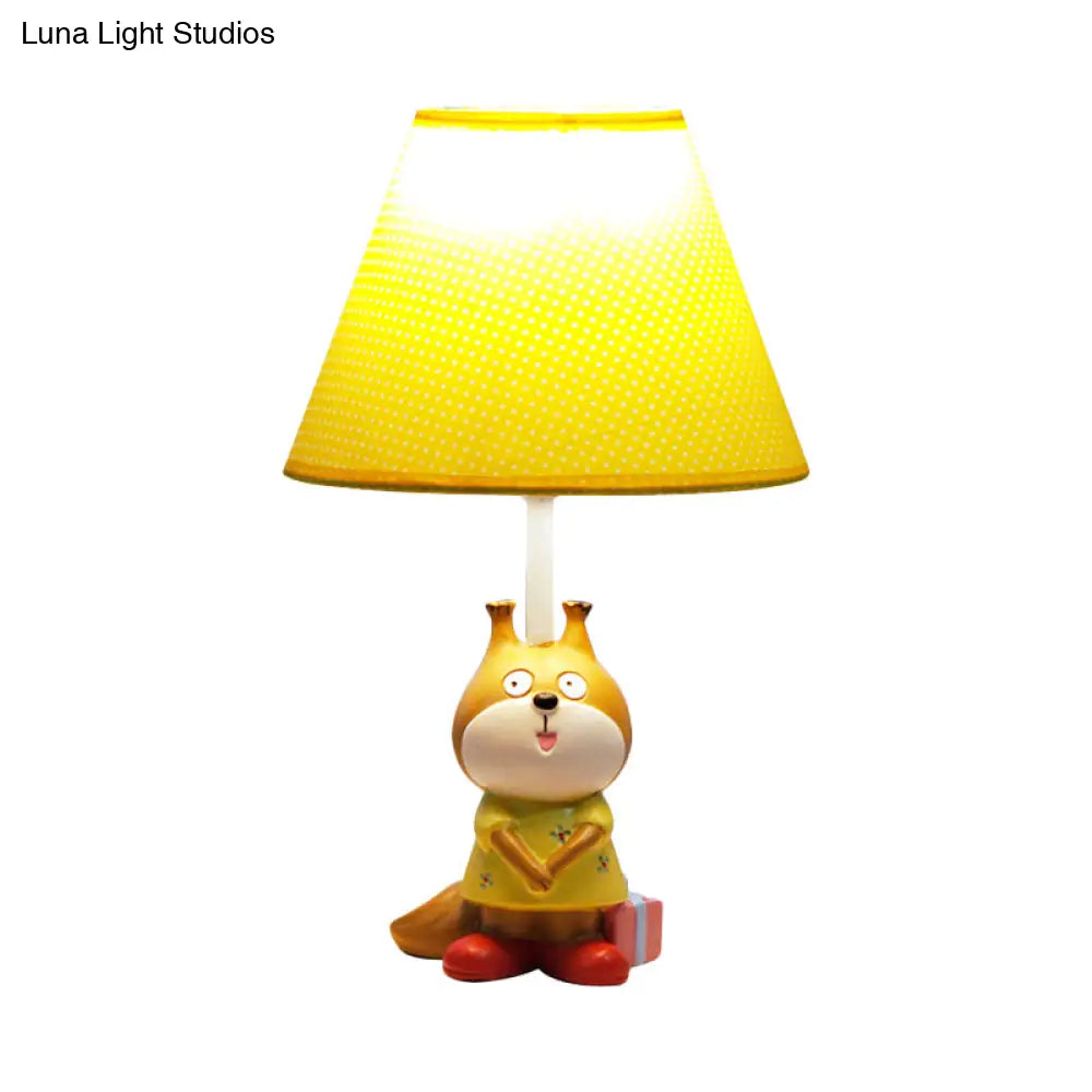 Cartoon Red/Yellow Dog Resin Task Lamp For Study Rooms: Head Reading Light With Spotted Fabric Shade