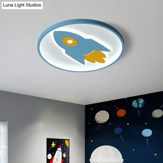 Cartoon Rocket Flush Mount Ceiling Light For Bedroom - Metal Fixture