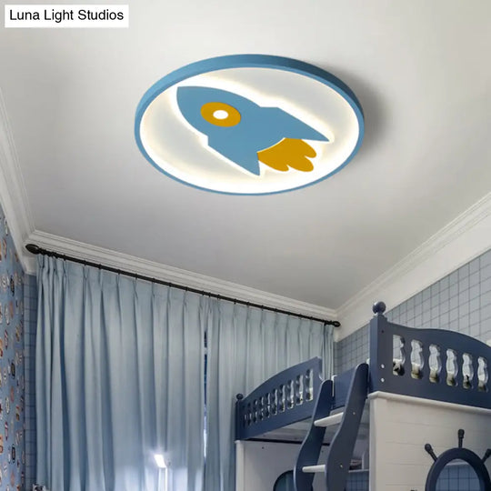 Cartoon Rocket Flush Mount Ceiling Light For Bedroom - Metal Fixture