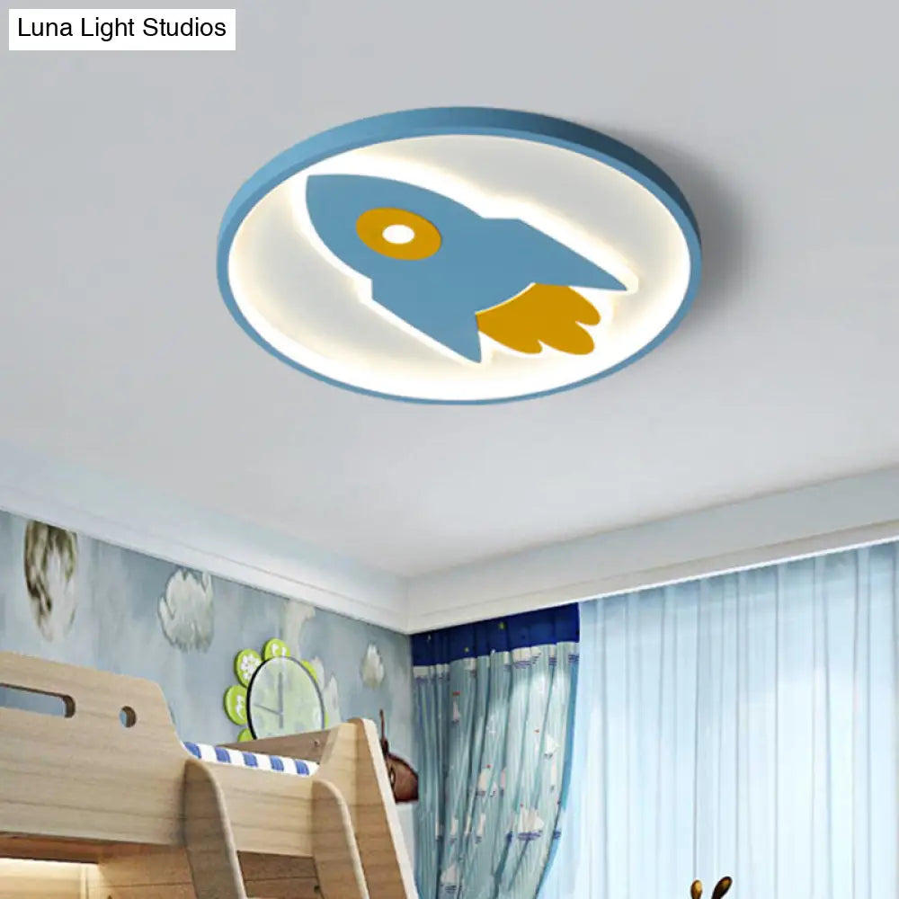 Cartoon Rocket Flush Mount Ceiling Light For Bedroom - Metal Fixture
