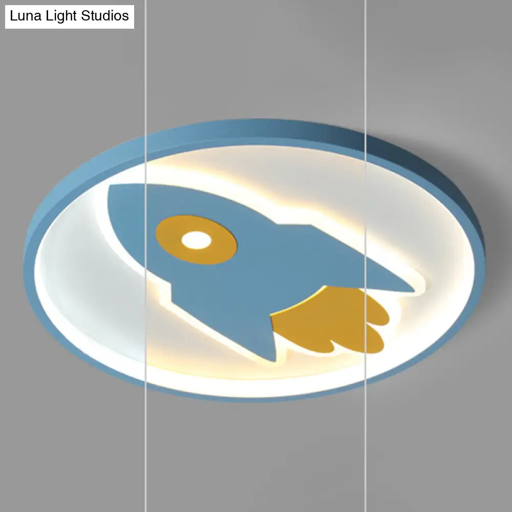 Cartoon Rocket Flush Mount Ceiling Light For Bedroom - Metal Fixture Blue / Third Gear