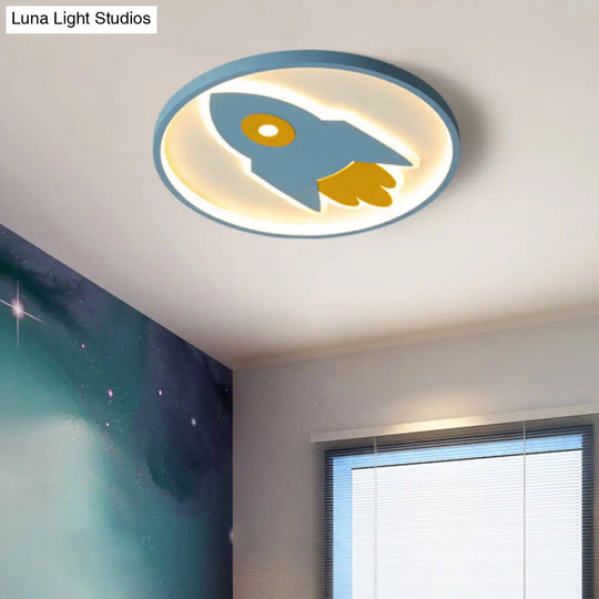 Cartoon Rocket Flush Mount Ceiling Light For Bedroom - Metal Fixture