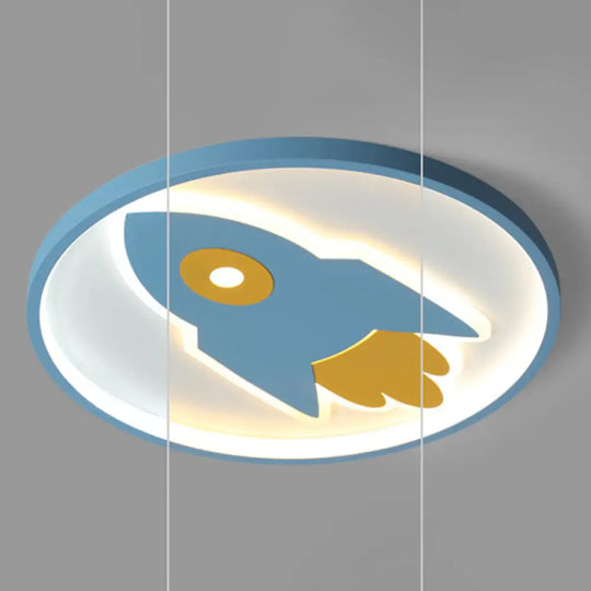 Cartoon Rocket Flush Mount Ceiling Light For Bedroom - Metal Fixture Blue / Third Gear