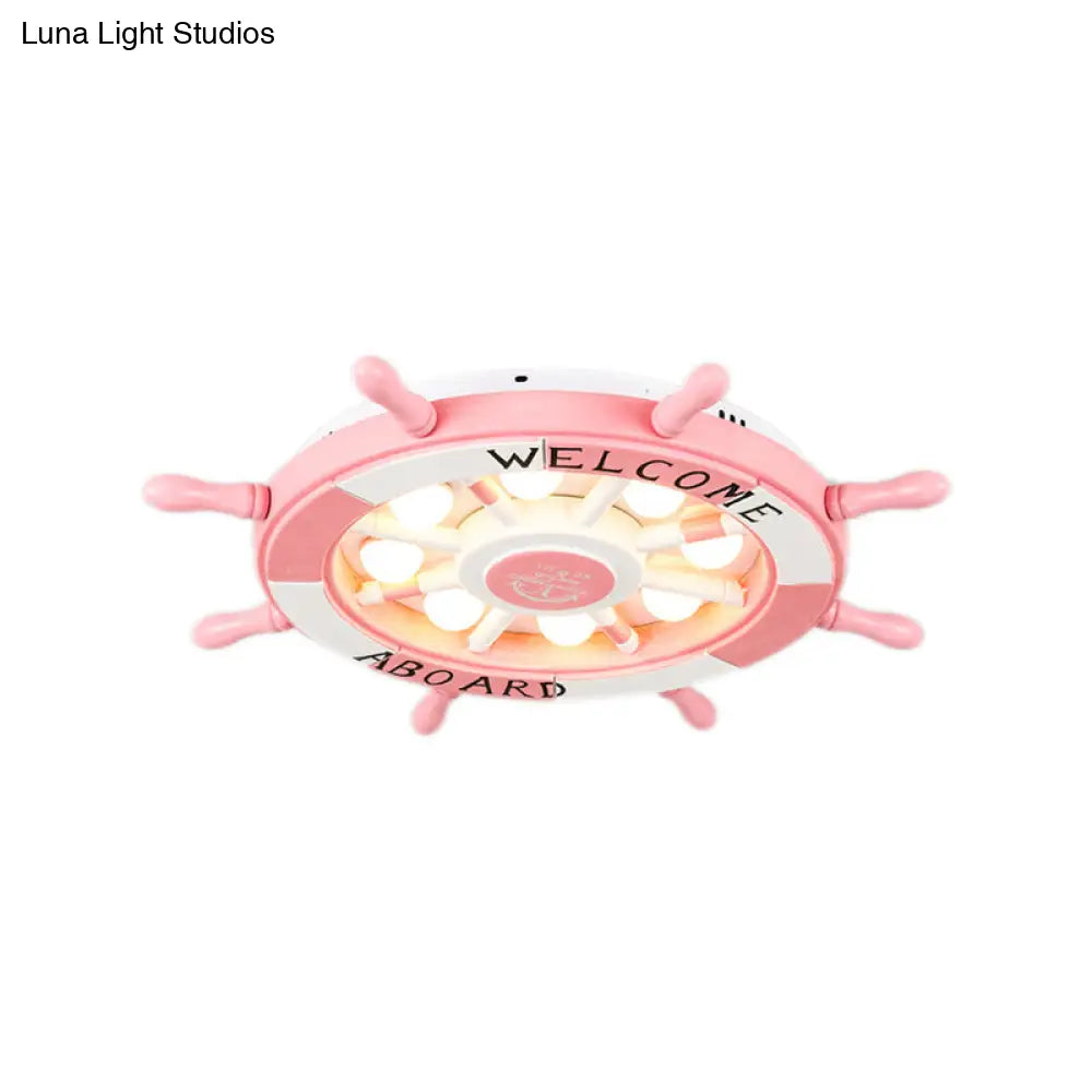 Cartoon Rudder Girl Bedroom Ceiling Lamp - Pink Acrylic Metal Nautical Led Flush Light