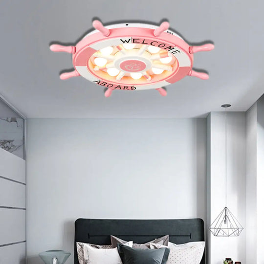 Cartoon Rudder Girl Bedroom Ceiling Lamp - Pink Acrylic Metal Nautical Led Flush Light / Third Gear