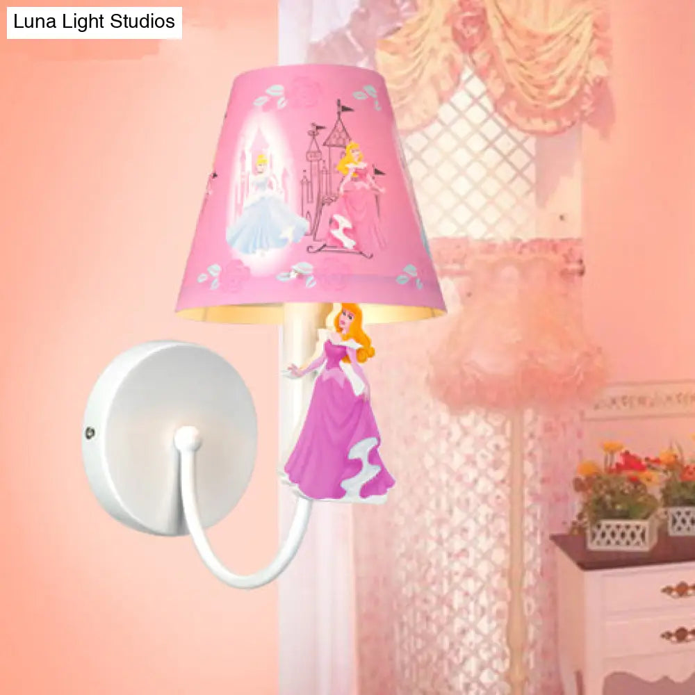 Cartoon Sconce Light: Empire Shade Metal Wall Lighting For Kids Bedroom Cute Deco One Light