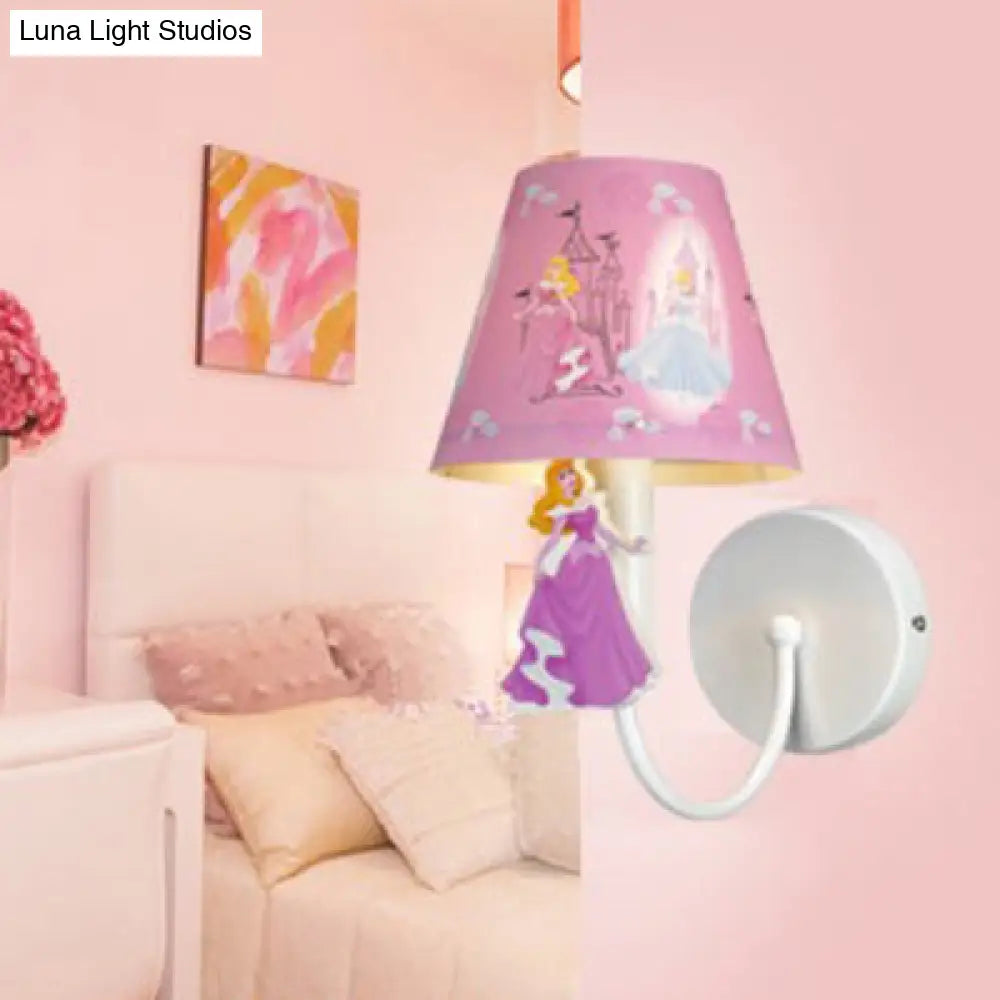 Cartoon Sconce Light: Empire Shade Metal Wall Lighting For Kids Bedroom Cute Deco One Light