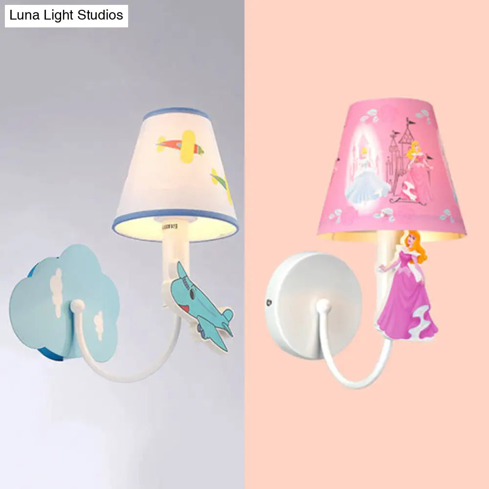 Cartoon Sconce Light: Empire Shade Metal Wall Lighting For Kids Bedroom Cute Deco One Light