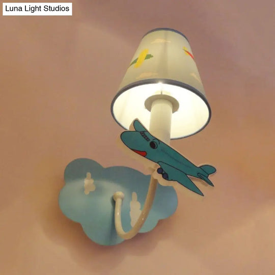 Cartoon Sconce Light: Empire Shade Metal Wall Lighting For Kids Bedroom Cute Deco One Light