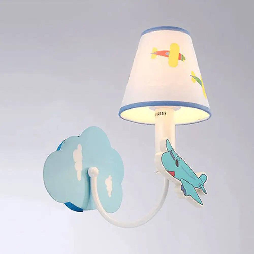 Cartoon Sconce Light: Empire Shade Metal Wall Lighting For Kids Bedroom Cute Deco One Light Blue