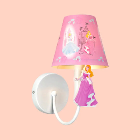 Cartoon Sconce Light: Empire Shade Metal Wall Lighting For Kids Bedroom Cute Deco One Light Pink