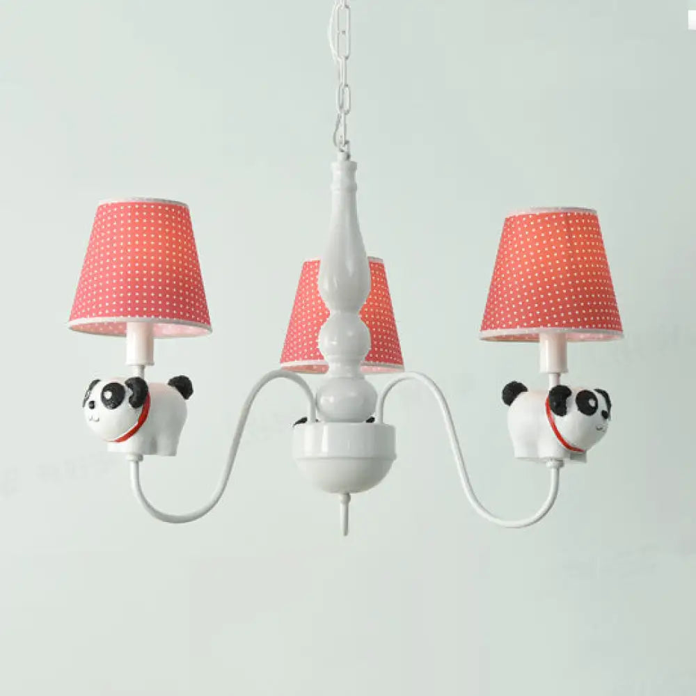 Cartoon Sheep Hanging Lamp: Kindergarten Fabric Pendant Light With 3 Lights Red