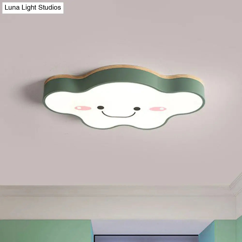 Cartoon Smiling Cloud Led Flush Mount Ceiling Light For Kids Bedroom Green / Small White