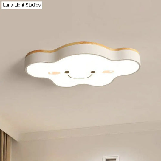 Cartoon Smiling Cloud Led Flush Mount Ceiling Light For Kids Bedroom White / Small