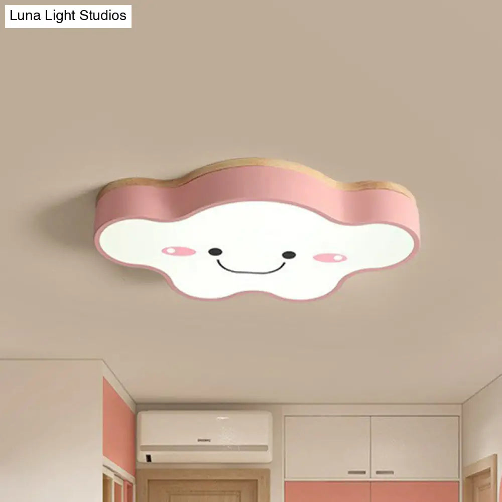 Cartoon Smiling Cloud Led Flush Mount Ceiling Light For Kids Bedroom Pink / Small White