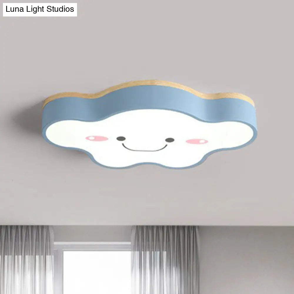 Cartoon Smiling Cloud Led Flush Mount Ceiling Light For Kids Bedroom Blue / Small White