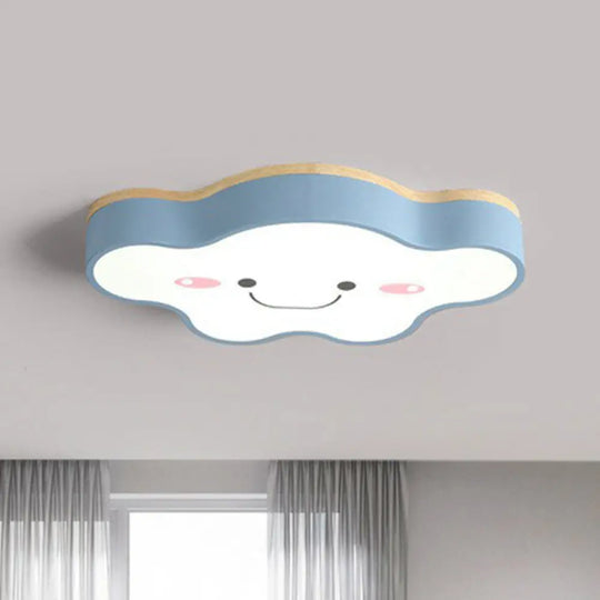 Cartoon Smiling Cloud Led Flush Mount Ceiling Light For Kids Bedroom Blue / Small White