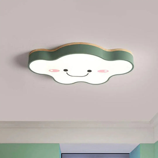 Cartoon Smiling Cloud Led Flush Mount Ceiling Light For Kids Bedroom Green / Small White