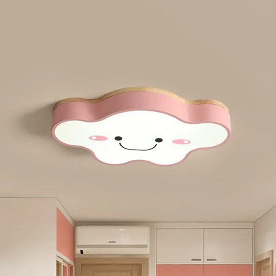 Cartoon Smiling Cloud Led Flush Mount Ceiling Light For Kids Bedroom Pink / Small White