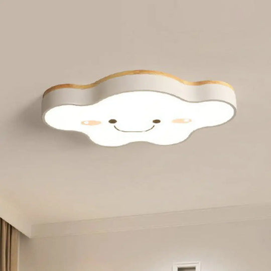 Cartoon Smiling Cloud Led Flush Mount Ceiling Light For Kids Bedroom White / Small