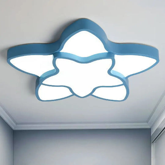 Cartoon Star Flush Ceiling Light Fixture - Acrylic For Kindergarten Blue / 18’ White