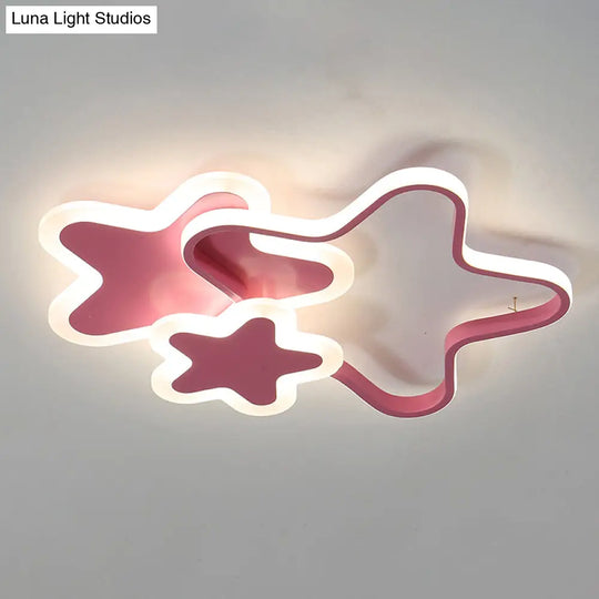 Cartoon Star Led Flush Mount Ceiling Light Fixture For Kids Room Pink / 20.5 White