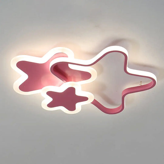 Cartoon Star Led Flush Mount Ceiling Light Fixture For Kids Room Pink / 16.5’ Remote Control