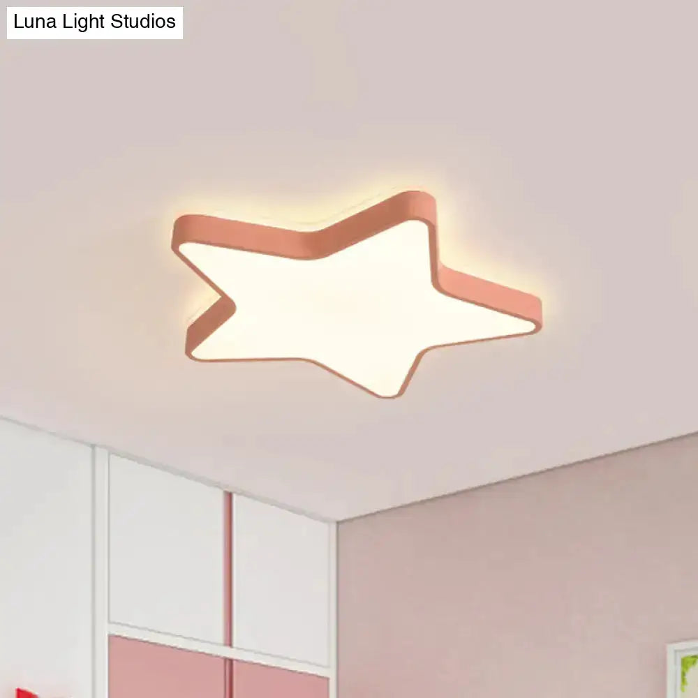 Cartoon Star Led Flush Mount Ceiling Light For Children’s Bedroom In Warm/White (Pink/Blue/White)